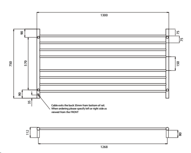 Radiant RTR09 Round Heated Ladder - 1300 x 750, Polished