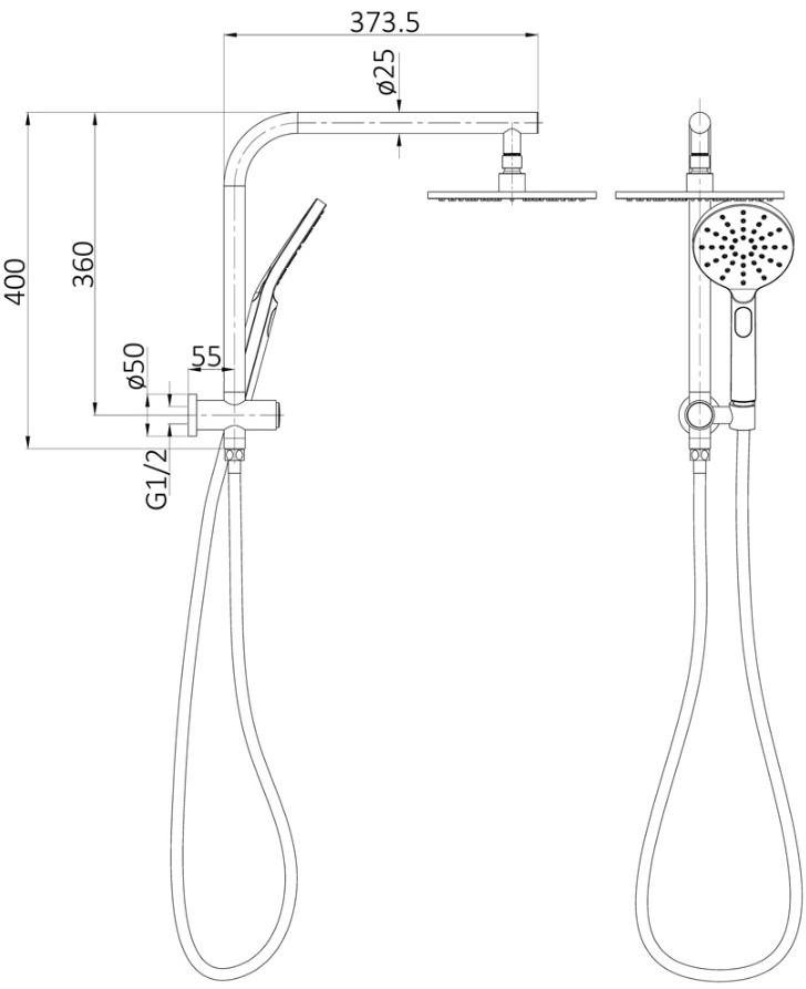 Regal Round Short Combination Shower - Matte Black