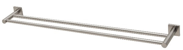 Radii Double Towel Rail 800mm Square Plate - Brushed Nickel