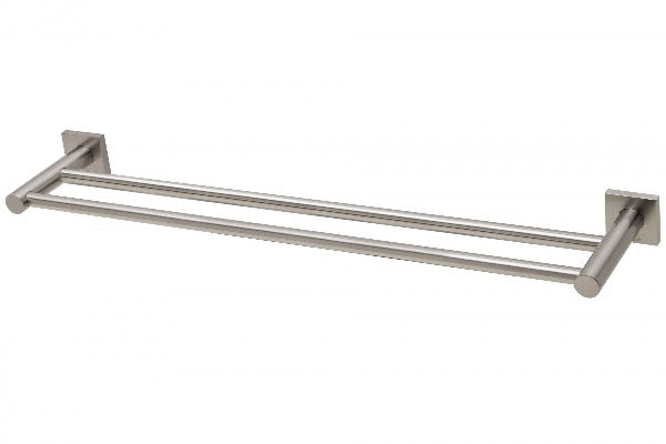Radii Double Towel Rail 600mm Square Plate - Brushed Nickel