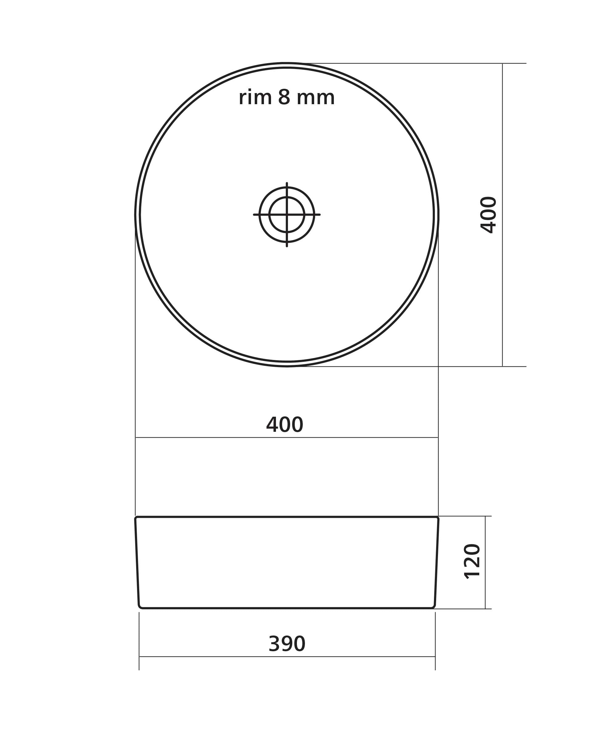 Nimos 400 Above Counter Slimline Round Basin - Black