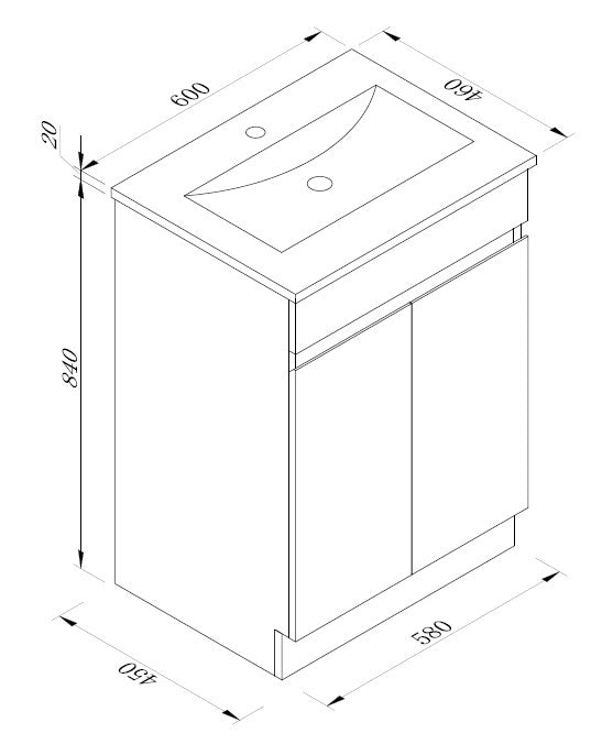 Thebe 600mm Line Drawing