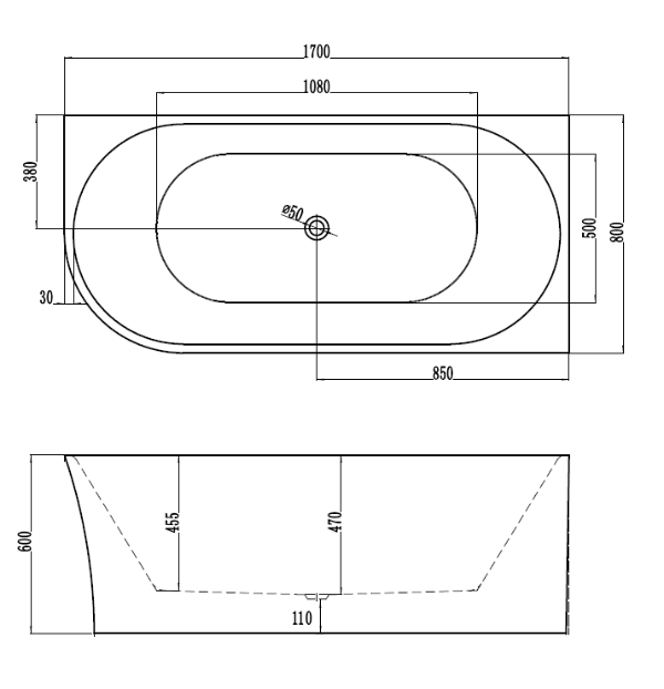 Versa 1700mm Corner Freestanding Bath - Right Hand